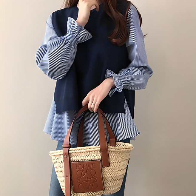 JLOG 니트 조끼 블라우스 티셔츠 세트 레나조끼BL