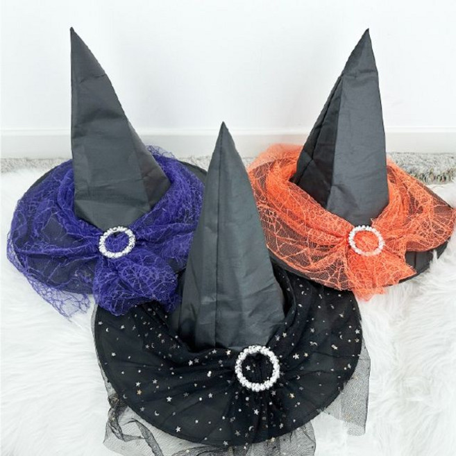(헨리제이에스)할로윈 마녀 모자 분장 소품 코스프레 할로원마녀모자 할로원데이 할로원소품+커머스커낵트Shop, 마녀모자 주황 거미줄