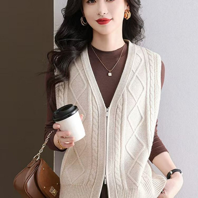 여성 코디용 니트 조끼 봄 가을 심플 나시 집업 베스트 루즈핏 슬림핏 여자 민소매 가디건 상의 SJS