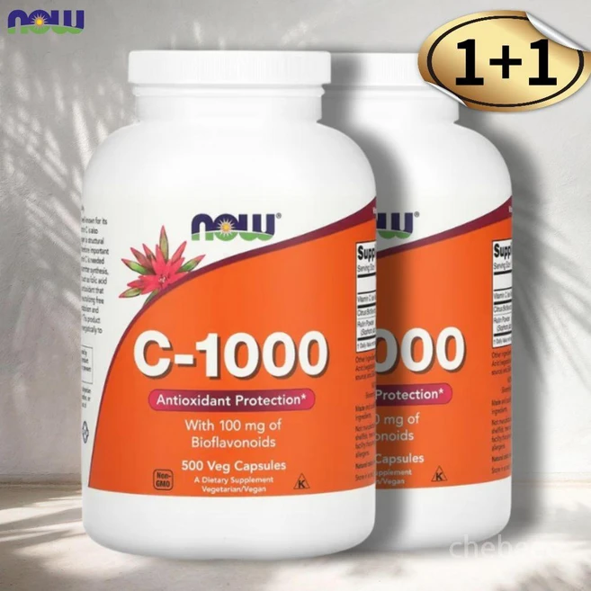 1+1 나우푸드 비타민C 1000mg 500 베지 캡슐 콜라겐 루틴 분말 아미노산 감귤류, 2개, 500정 - 쿠팡