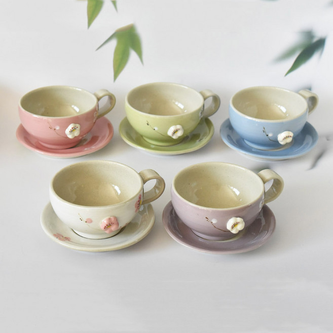 이천도자기 매화꽃잎 전통찻잔 쌍화찻잔 280ml, 1개, 흰색