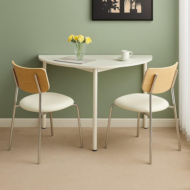 밀라 반원테이블 하프 포인트 반달 식탁, 2인용, 화이트(YWD3085-WH)