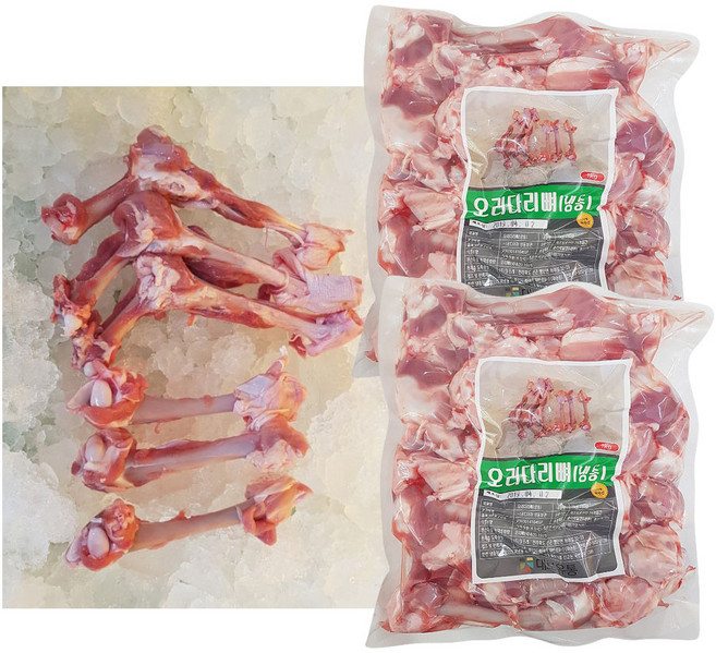 육수용 오리뼈 오리모가지 닭모가지 오리통뼈 오리다리뼈 오리날개끝 옵션, 1세트, 3. 오리다리뼈 1kg 2팩 1회제한7세트, 1kg