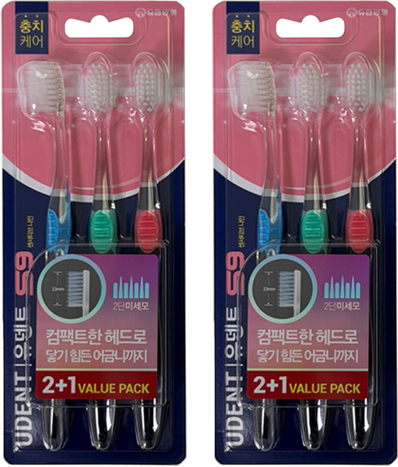 유한양행 덴탈케어 센서티브 나인 S9 미세모 칫솔, 3개입, 2개