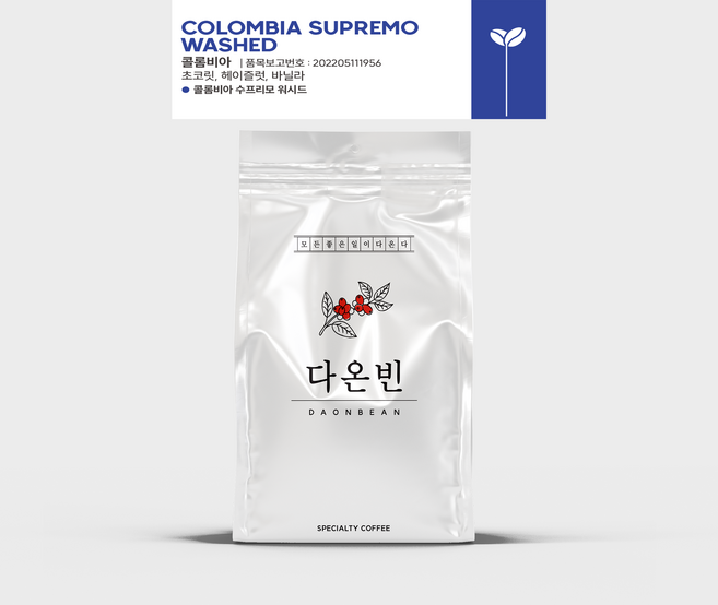 다온빈 콜롬비아 수프리모 워시드, 1개, 1kg