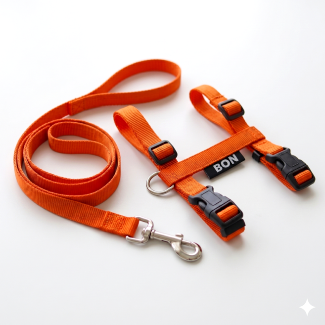 고양이 H하네스가슴줄+핸즈프리리드줄2M / 9색상 / 자묘용 / 성묘용 / 고양이용품, 오렌지, 1개