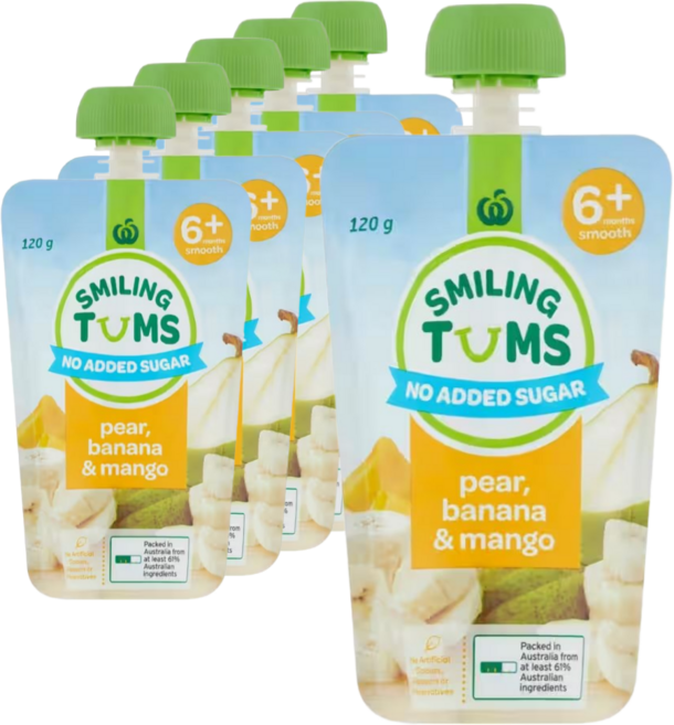 호주 스마일링텀스 퓨레 이유식 6개월부터, 6개, 120g, 혼합맛(배/바나나/망고)