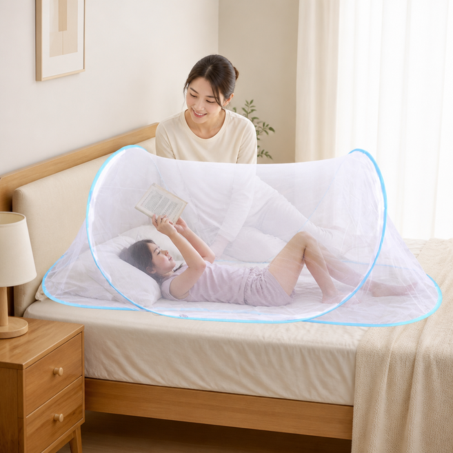 아기용 원형 방충망 접이식 야외 모기장 휴대형 침대망, 단일옵션