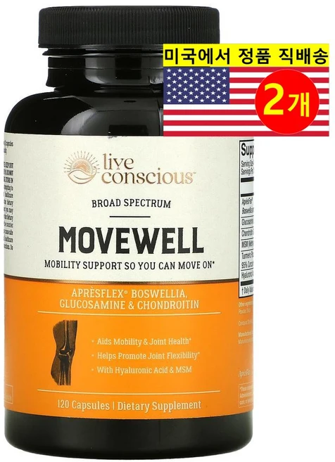 Live Conscious 라이브 컨셔스 무브웰 보스 글루코사민 1500mg 보충제 Move Well, 2개, 120정 - 쿠팡