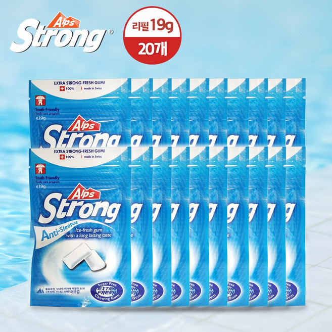 알프스스트롱 무설탕 자일리톨 졸음 리필껌, 20개, 19g