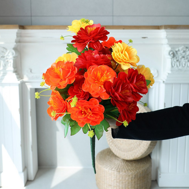 인테리어 조화 성묘 산소 납골당 꽃 장식 조화세트, 세트105.엘라티올로즈 옐로우+오렌지+레드, 1개