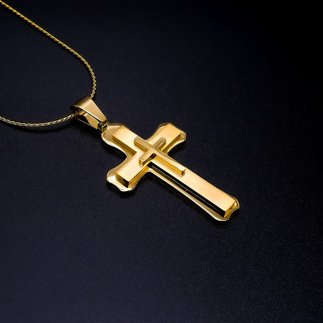 18K 골드 도금 남자 써지컬스틸 십자가 체인 목걸이