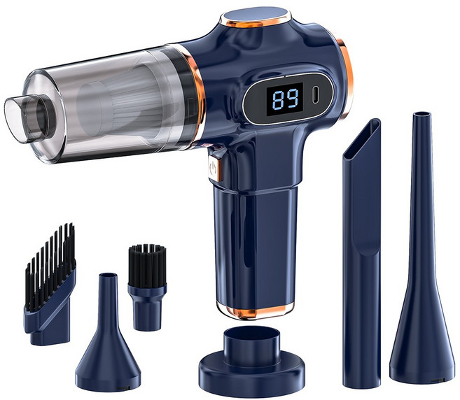 WOWWAY 무선 차량용 청소기 진공 미니청소기 4in1(에어건송풍+초강력흡입+진공압축+공기주입), 블루, XCQ-508-DBULE