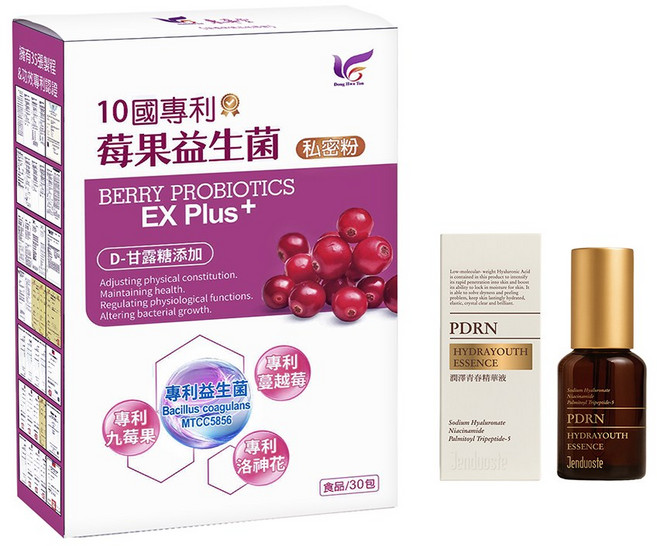 東華堂 專利莓果益生菌私密粉3gx30包*3【贈】JDST珍朵絲特 PDRN潤澤青春精華液30ml*1, 3g, 90個