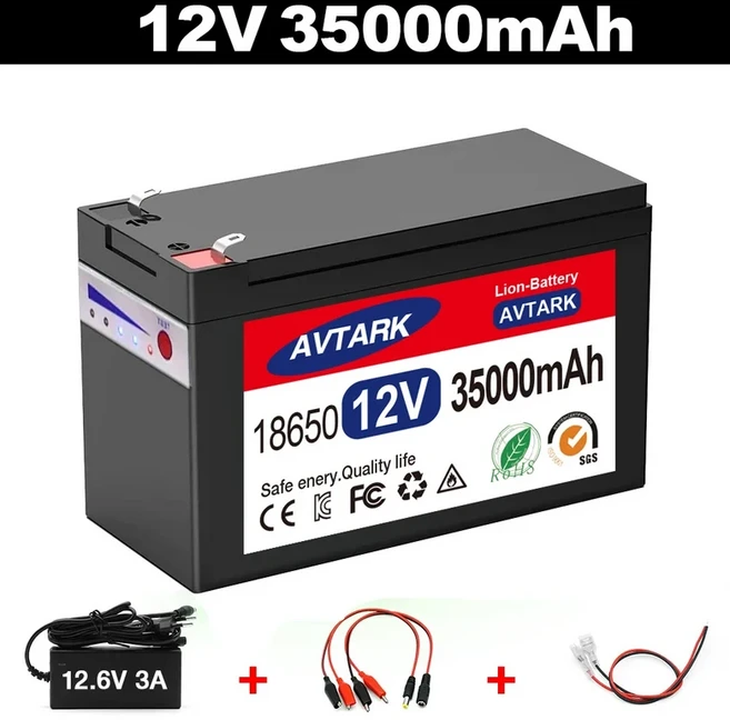 12V 120Ah 18650 리튬 배터리 팩 30A 분무기 내장 고전류 BMS 전기 자동차 배터리 12.6V 3A 충전기, 1개, 04 12V 60000mAh