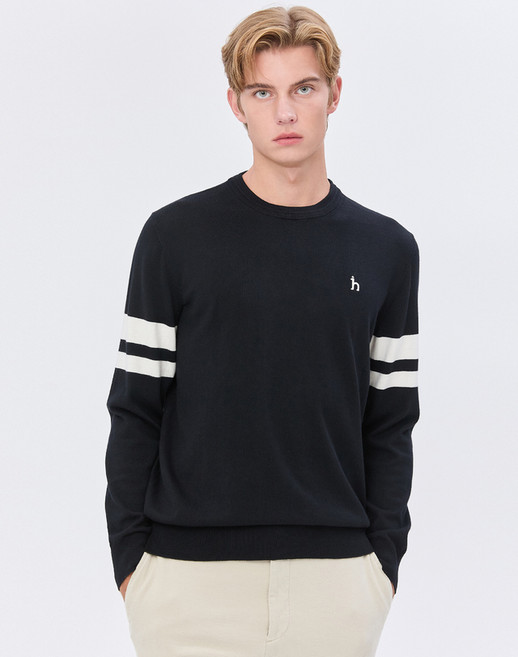 24FW [클리어런스][스테디셀러] 블랙 컬러배색 울혼방 니트 WHSW4C301BK