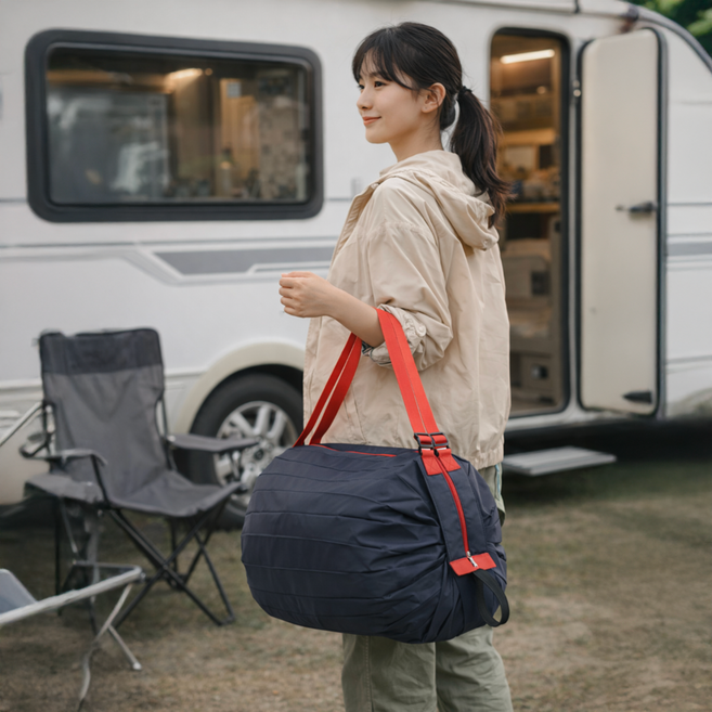 라잇큐브 휴대용 접이식 장바구니 포켓 가방, 1개, 네이비+캐럿