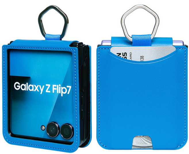 폰누리 갤럭시 Z플립7 링 힌지보호 가죽 카드 휴대폰 케이스