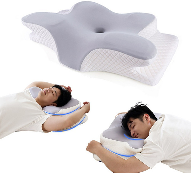 SAGONG 고밀도 메모리폼 경추베개 옆으로 누워자는 베개, 그레이+화이트, 1개