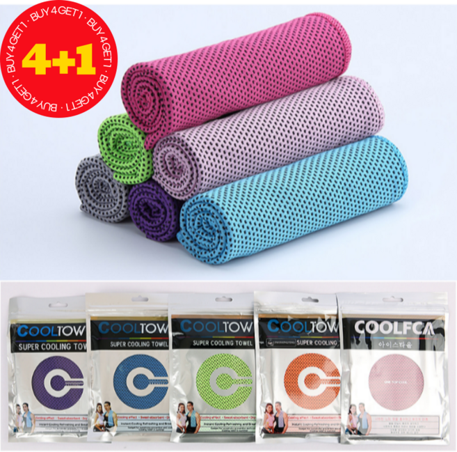 4+1 여름 냉감 타올 아이스 쿨 타월 시원한 헬스 스포츠 등산 타월, 5개, 그린2+블루2+자주1