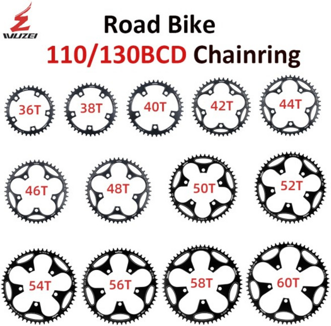 WUZEI 도로 자전거 110/130BCD 체인링 36/38/40/42/44/46/48/50/52/54/56/58/60T 110BCD/130BCD 도로/접이, 01 110BCD, 1개