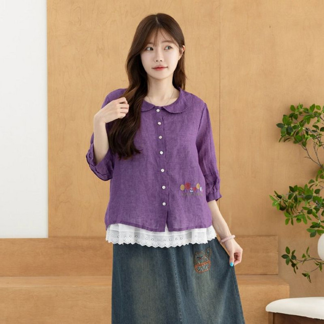 [디얼마미] 리더 나무 린넨 블라우스 마담 미시 중년 여성 빅사이즈 40대 50대