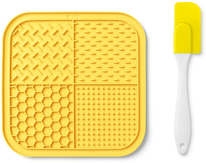 허그마이펫 반려동물 슬로우식기 실리콘 리킹매트, 1세트, 옐로우