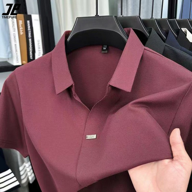 남성 반팔 티셔츠 여름 아이스 실크 시원한 무흔 캐주얼 V넥 티셔츠 상의