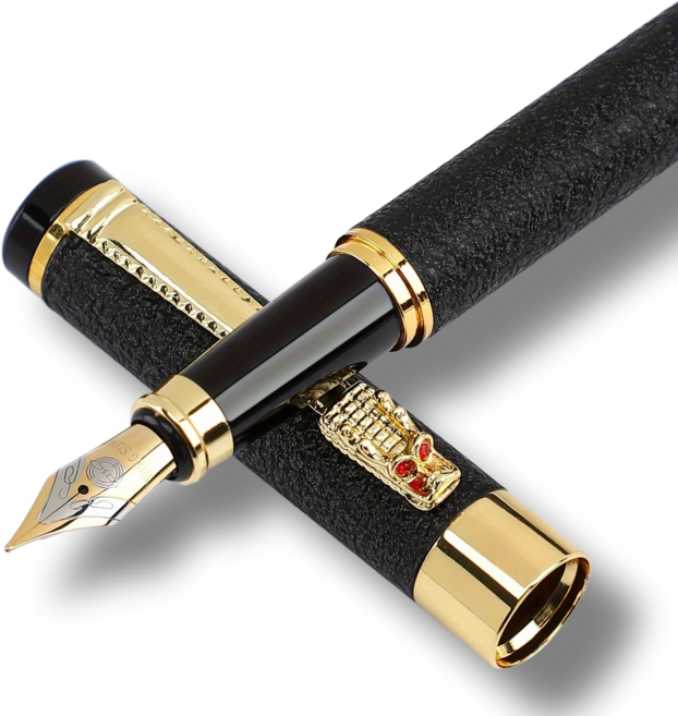 프리미엄 고급 매트 펜 바디 드래곤 헤드 만년필, 블랙, 0.5mm