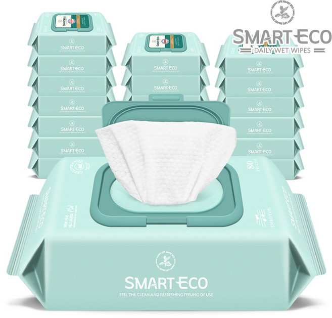 스마트에코 모데라토 엠보싱 아기물티슈 캡형, 52g, 80매, 20개