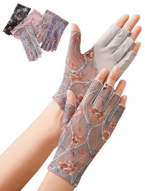 패션 여성 반장갑 가지꽃 망사 여름 여행 등산 자외선차단 운전 반 장갑