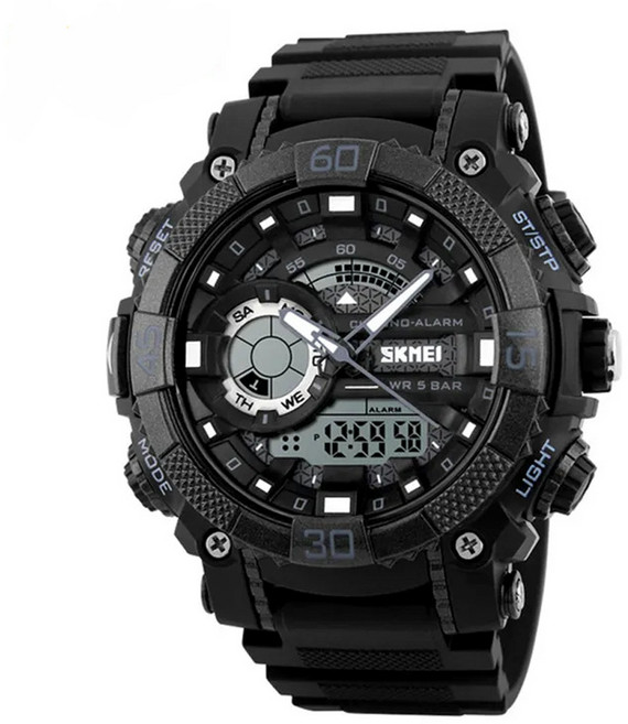 SKM 디지털아날로그 JAPAN 무브먼트 블루LED 라이트 스포츠 우레탄밴드 전자손목시계