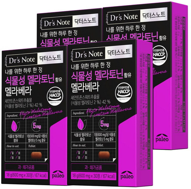 팔레오 닥터스노트 식물성 멜라토닌 5mg 2개월분, 4개, 30정