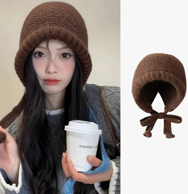 라비에르 와이드핏 니트 바라클라바, 브라운, 1개