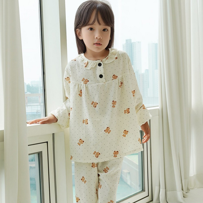캐리루시 아동 크링클 라운드 긴팔 잠옷 상하세트