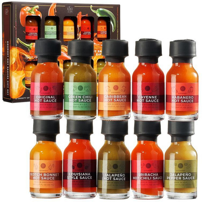 Kiri Sons 고메 핫소스 샘플러 10개 세트 하바네로 스리라차 루이지애나 스타일, Kiri & Sons 고메 핫소스 샘플러 선물 10개, 1개, 20ml