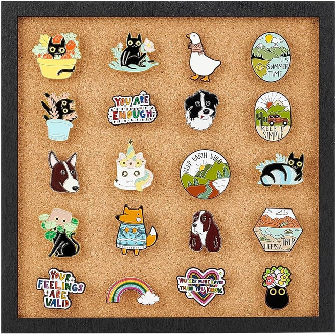 스퀘어 패턴 코크 보드 진열 장식 라이트골드 합금 장식 브로치 핀 수납판 벽걸이형 액세서리 콜렉션 보드 200x200mm, 목제, 1개