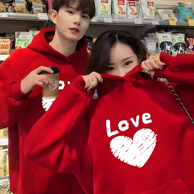 1+1남녀 오버핏 후드티셔츠 커플맨투맨 빅사이즈 커플룩 기모