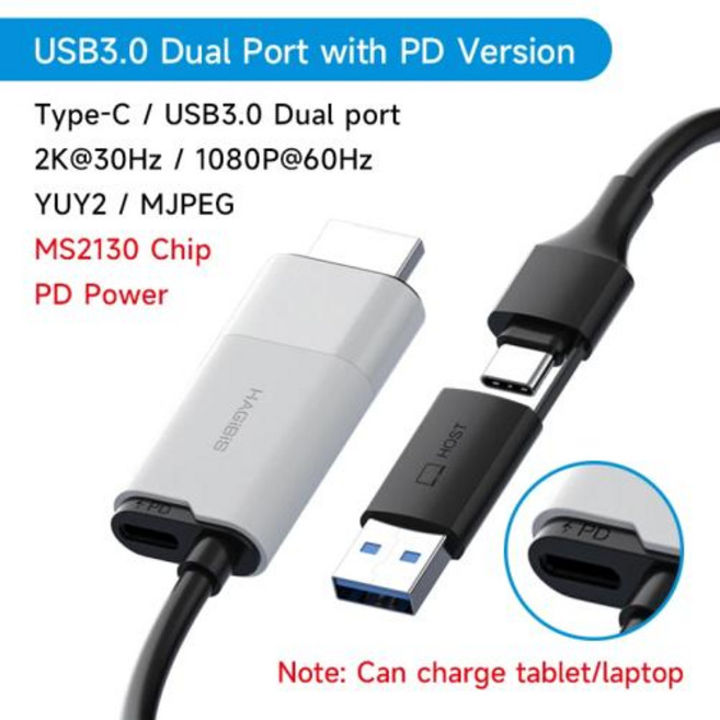 비디오 동영상 PC 영상 변환기 편집기 캡쳐 카드 캡처 보드 Hagibis USB 3.0 HDMI to USB-A/C 타입 PD 퀘스트 3 스위치 게이밍 라이브 스트리밍 녹음기, 1개, Black white