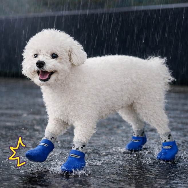 사니사니 강아지 미끄럼 방지 방수 양말 신발, 1개, 곰돌이블루