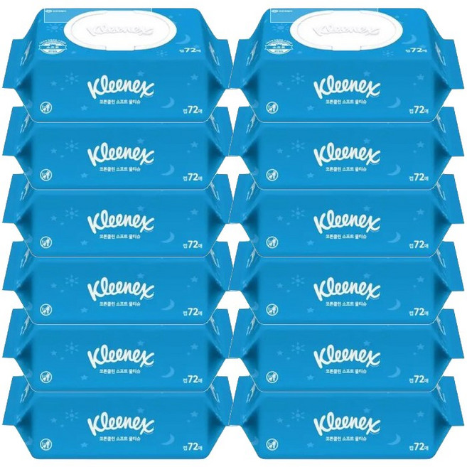 크리넥스 소프트 코튼클린 클렌징 물티슈 72매x12개