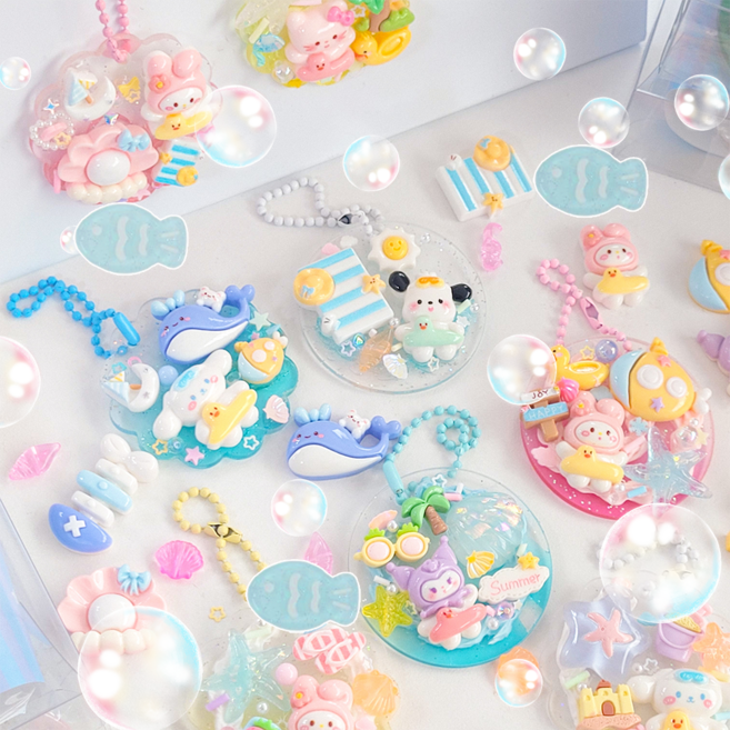 (10개번들포장) 바다 테마 내맘대로 아크릴 키링 만들기 세트 데코덴 파티 미술 교구, 안함, 비치 바캉스 세트