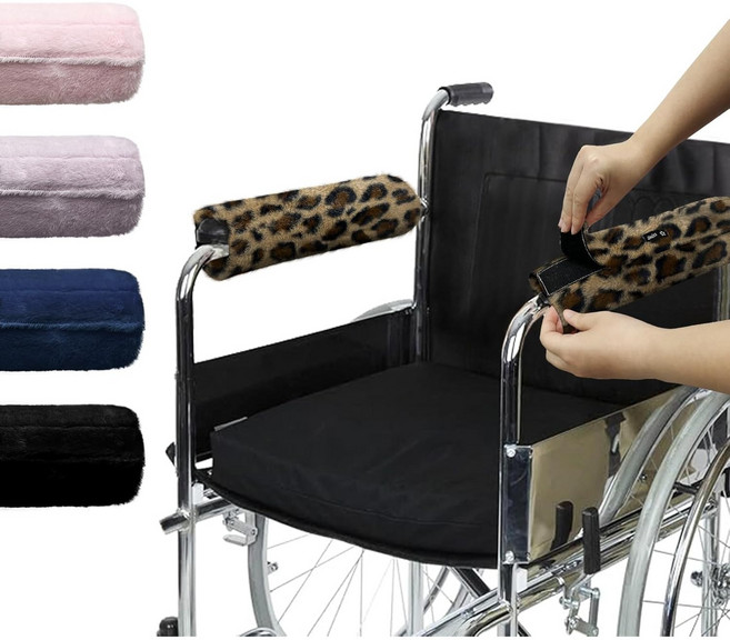 YAMANMAN 휠체어 팔패드 탈착식 커버 팔걸이 패드 부드러운 팔패드 소프트 메모리 폼 세탁 가능 2팩, 1세트, 카키 레오파드