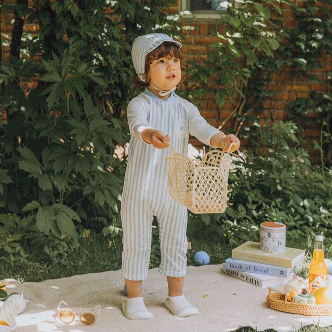 쿵스쿵스 마린 스트라이프 아기 래쉬가드세트 올인원형 유아 수영복 일체형 UV 전신수영복