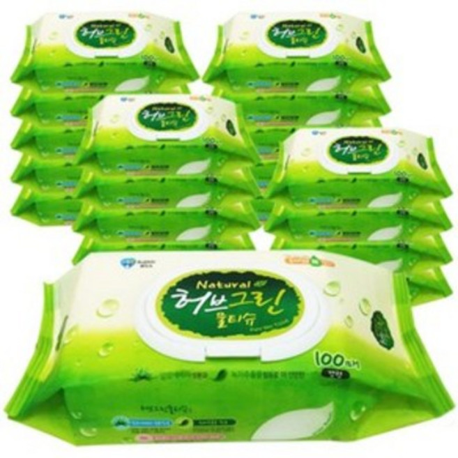 버블윅 허브그린물티슈 캡형 100매x20개 1박스, 2.75g, 20개입, 1개