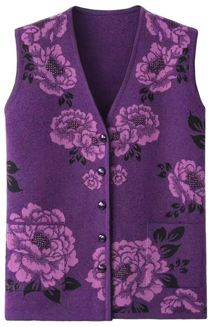 JINYOUQIAN 노인 할머니 춘추복 니트 카디건 스웨터 조끼