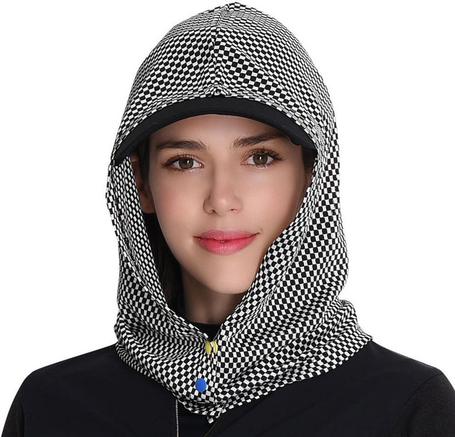 포로드 후드 뒷목가리개 메쉬 남녀 햇빛가리개 골프 두건, 블랙체크, 1개