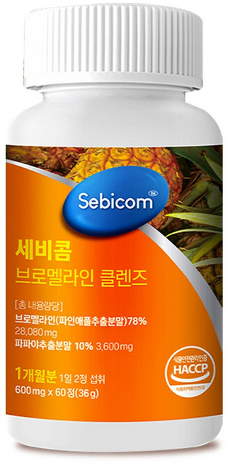 위글비: 브로멜라인 파파야 칼륨 3가지를 한번에 파인애플추출분말 클렌즈 해썹인증, 1개, 60정