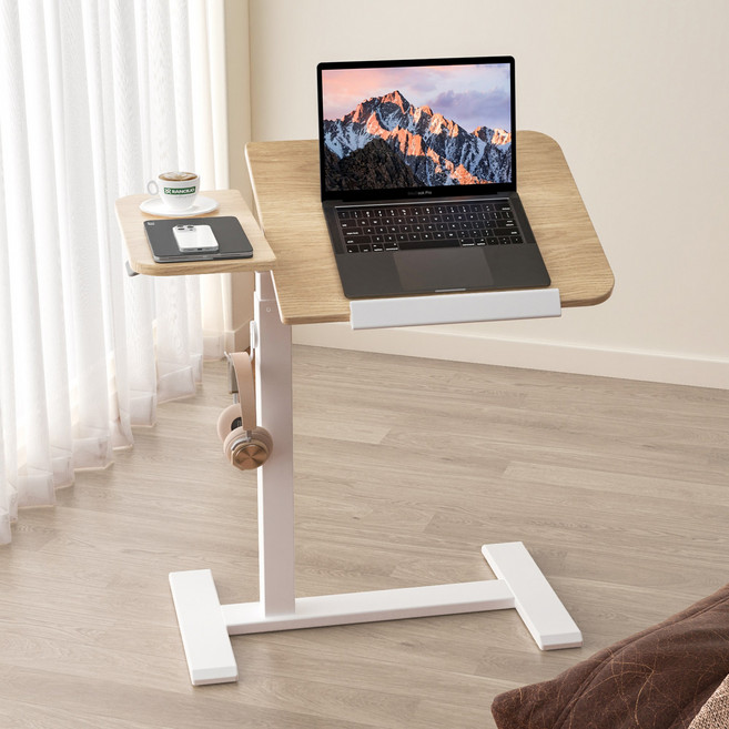 ETHU 사이드 테이블 양방형 각도 조절 이동형 보조 책상 높낮이 조절 소파 침대 테이블, 원목색