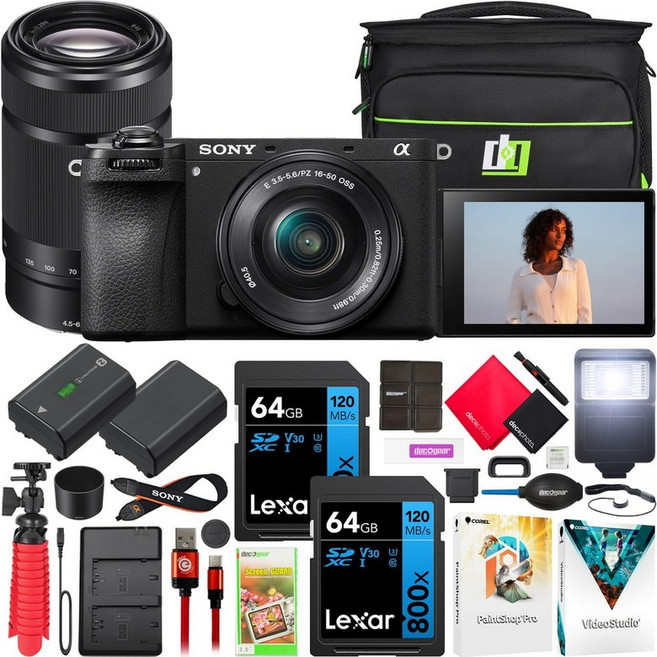 소니 a6700 알파 APS-C 4K 미러리스 카메라 렌즈 키트 16-50mm 및 55-210mm ILCE-6700L 2개 포함 미국 공식 파트너 모델 데코 기어 사진 가방 번들, w/ 16-50mm &